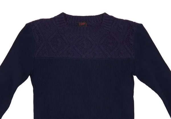 ジャンポールゴルチエクラシックJean Paul GAULTIER CLASSIQUE ウールケーブルニット切替リブカットソー 紺40 K-156746_003