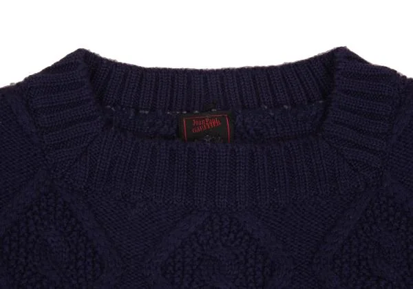 ジャンポールゴルチエクラシックJean Paul GAULTIER CLASSIQUE ウールケーブルニット切替リブカットソー 紺40 K-156746_004