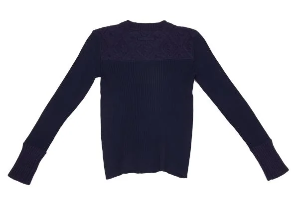 ジャンポールゴルチエクラシックJean Paul GAULTIER CLASSIQUE ウールケーブルニット切替リブカットソー 紺40 K-156746_010