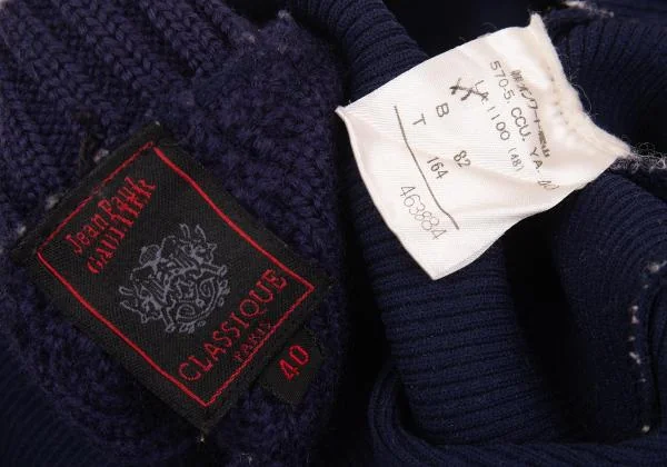 ジャンポールゴルチエクラシックJean Paul GAULTIER CLASSIQUE ウールケーブルニット切替リブカットソー 紺40 K-156746_013