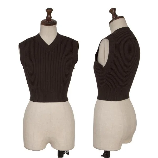 Jean Paul GAULTIER FEMME Wool Low Gauge V Neck Mini Knit Vest Brown 40 K-156748_001
