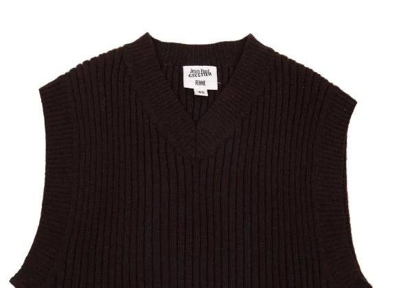 Jean Paul GAULTIER FEMME Wool Low Gauge V Neck Mini Knit Vest K-156748_003