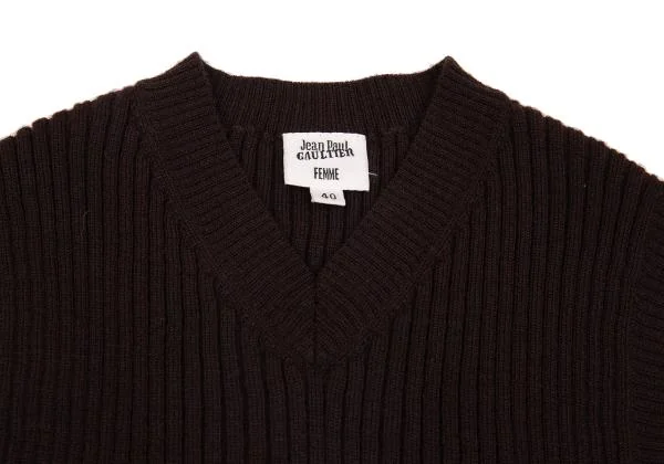 Jean Paul GAULTIER FEMME Wool Low Gauge V Neck Mini Knit Vest K-156748_004