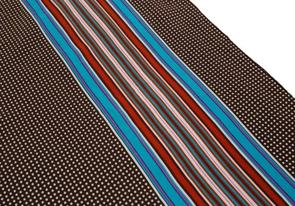 イヴサンローランYves Saint Laurent ドットストライプシルクスカーフ 焦げ茶ベージュ他 K-156765_007