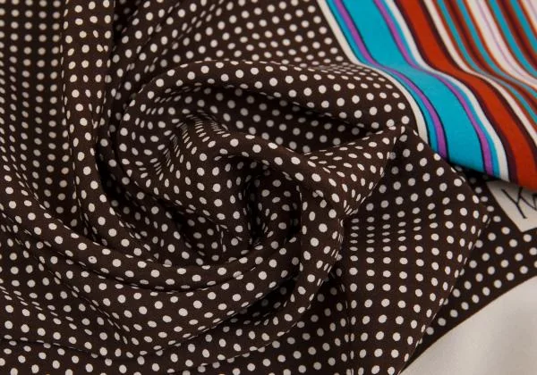 イヴサンローランYves Saint Laurent ドットストライプシルクスカーフ 焦げ茶ベージュ他 K-156765_009