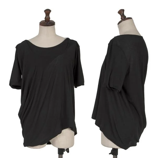 Yohji Yamamoto NOIR Cotton Asymmetry Layer T shirt Black 2 K-156769_001
