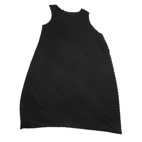 プリーツプリーズPLEATS PLEASE バイアスプリーツ変形ノースリーブワンピース 黒3 K-156791_002