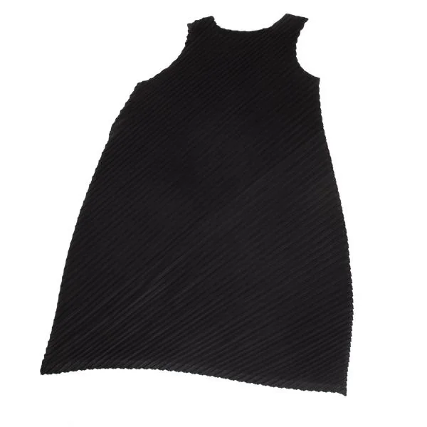 プリーツプリーズPLEATS PLEASE バイアスプリーツ変形ノースリーブワンピース 黒3 K-156791_008