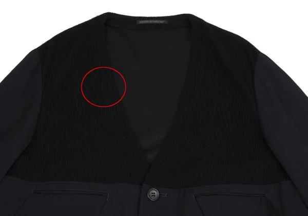 Yohji Yamamoto POUR HOMME Wool Rib Knit Switching Collarless Jacket K-156986_002