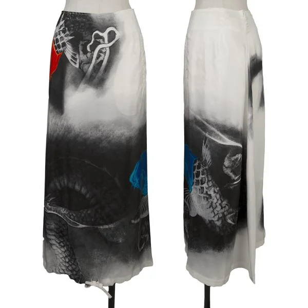 Yohji Yamamoto FEMME Japanese Carp Printed Silk Skirt Black,White 1 K-157044_001