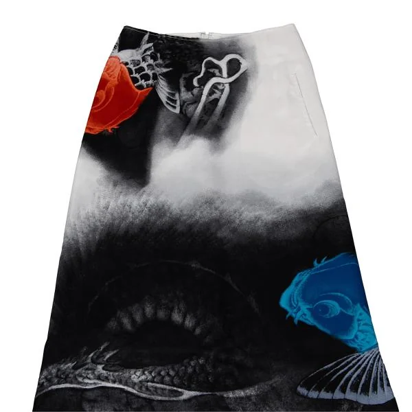 Yohji Yamamoto FEMME Japanese Carp Printed Silk Skirt K-157044_003