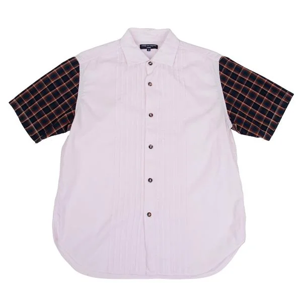 COMME des GARCONS HOMME Checked Pin Tuck Short Sleeve Shirt Pink,Navy S K-157075_001