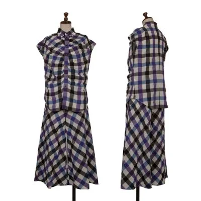 Y's Checker Blouse & Cropped Wide Pants