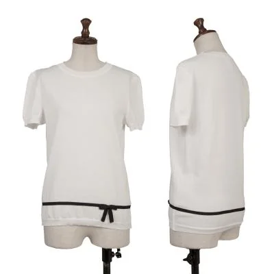 CHANEL Ribbon Design Cotton Silk Short Sleeve Knit