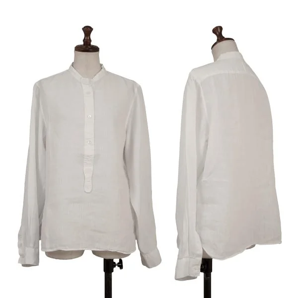 MARGARET HOWELL Henry Neck Linen Blouse White 2 K-157247_001