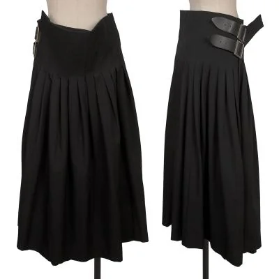 Y's Red Label Wool Gaba Belted Pleats Skirt