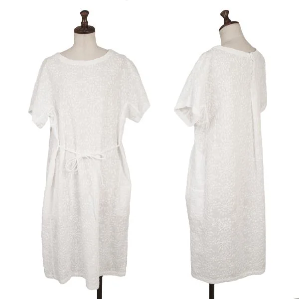 ISSEY MIYAKE HaaT Cotton Embroidery Short Sleeve Dress White 3 K-157428_001