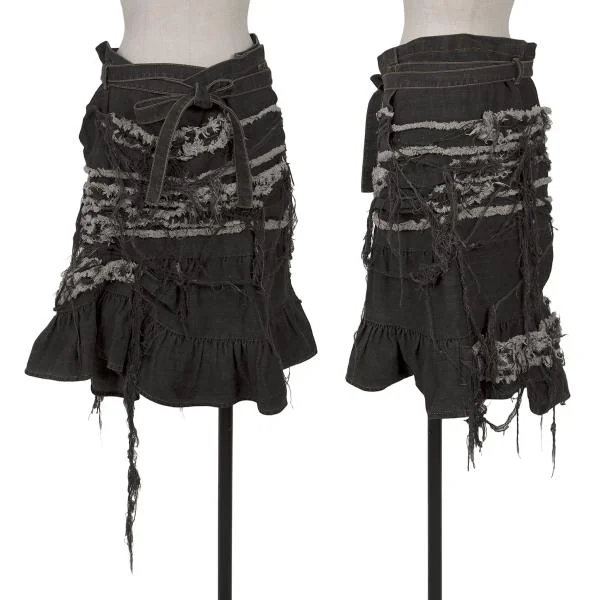 tao COMME des GARCONS Frayed Design Denim Skirt Charcoal SS K-157465_001