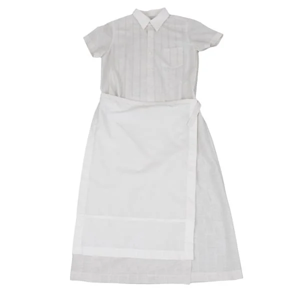 トリココムデギャルソンtricot COMME des GARCONS ラップスカート切替ストライプ織りシャツワンピース アイボリーM位 K-157594_002