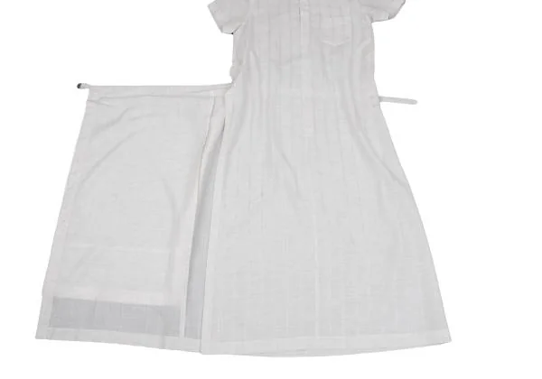 トリココムデギャルソンtricot COMME des GARCONS ラップスカート切替ストライプ織りシャツワンピース アイボリーM位 K-157594_012