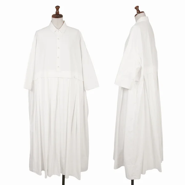 Veritecoeur Cotton Box Tuck Switching Design Dress White F K-157643_001