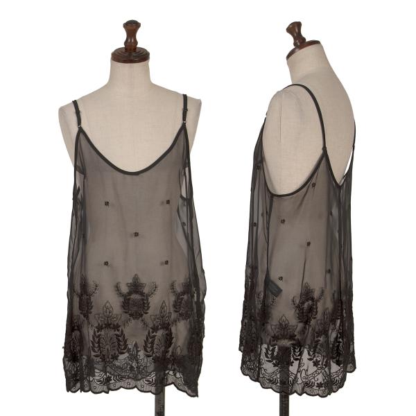 リミフゥLIMI feu ボタニカル刺繍シースルーキャミソール 黒S