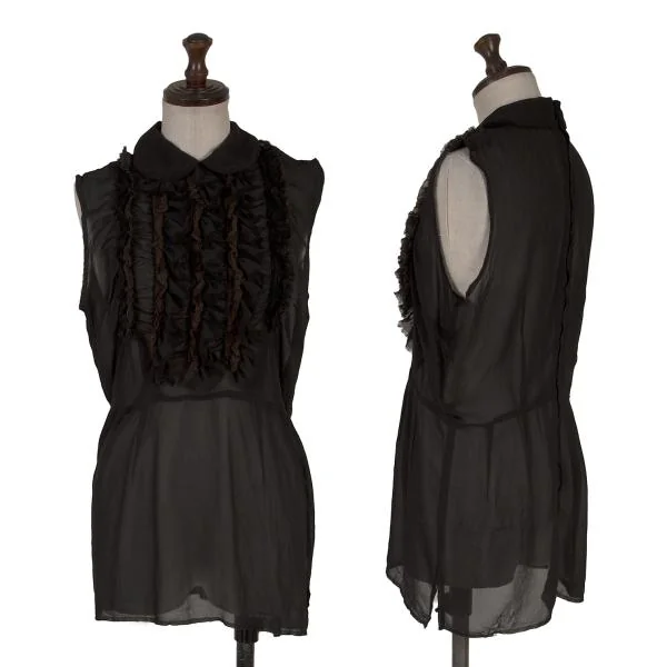 コムデギャルソンCOMME des GARCONS 製品染めジョーゼットフリルノースリーブ 黒M K-157893_001
