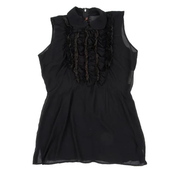 コムデギャルソンCOMME des GARCONS 製品染めジョーゼットフリルノースリーブ 黒M K-157893_002