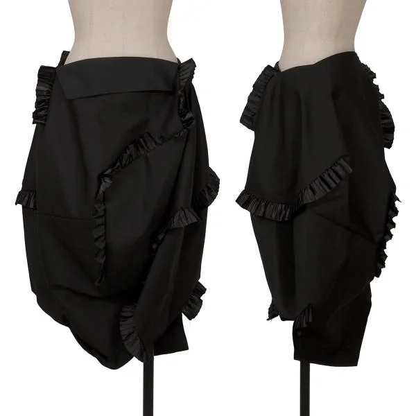 コムデギャルソンCOMME des GARCONS ウールギャバプリーツフリル挟み込みコクーンスカート 黒S K-158024_001