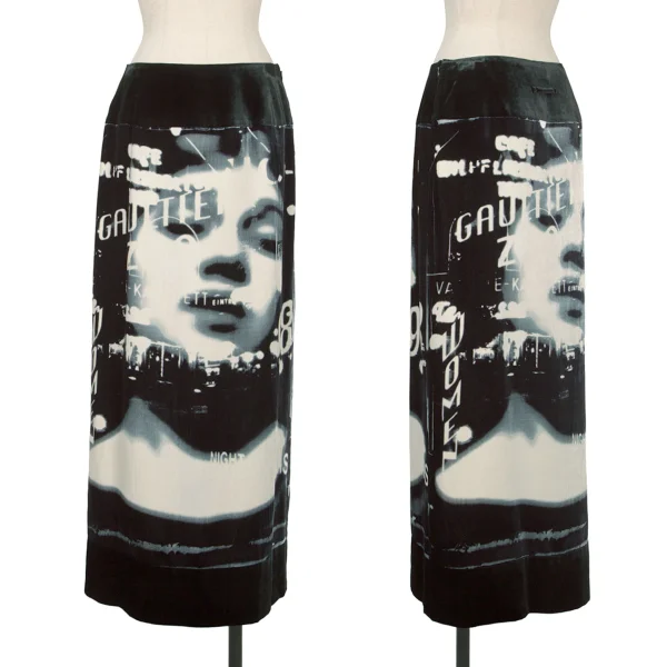 Jean Paul GAULTIER FEMME Face Graphic Printed Velours Blouse & Skirt K-158082_011