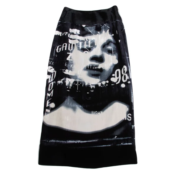 Jean Paul GAULTIER FEMME Face Graphic Printed Velours Blouse & Skirt K-158082_012