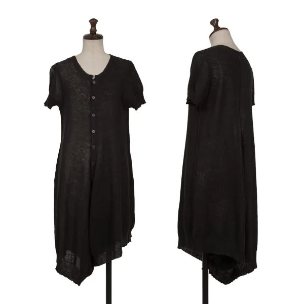 ヨウジヤマモト ノアールYohji Yamamoto NOIR リネンコットンワッフル半袖ニットオールインワン 黒2 K-158138_001