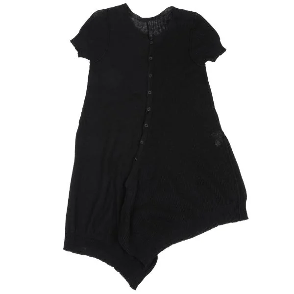 ヨウジヤマモト ノアールYohji Yamamoto NOIR リネンコットンワッフル半袖ニットオールインワン 黒2 K-158138_002