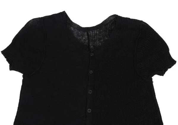 ヨウジヤマモト ノアールYohji Yamamoto NOIR リネンコットンワッフル半袖ニットオールインワン 黒2 K-158138_003