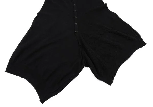 ヨウジヤマモト ノアールYohji Yamamoto NOIR リネンコットンワッフル半袖ニットオールインワン 黒2 K-158138_008