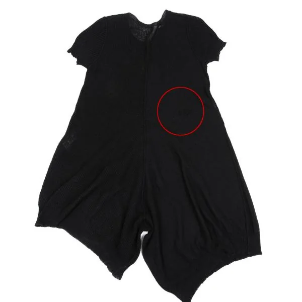 ヨウジヤマモト ノアールYohji Yamamoto NOIR リネンコットンワッフル半袖ニットオールインワン 黒2 K-158138_011
