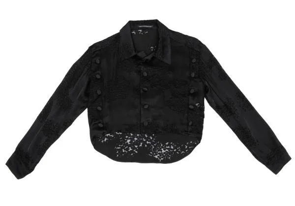 ヨウジヤマモト ファムYohji Yamamoto FEMME レーヨンシルクオパール加工アンサンブル 黒1 2 K-158151_003