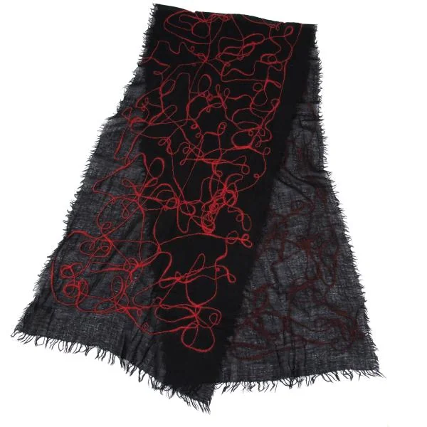 ヨウジヤマモト ファムYohji Yamamoto FEMME ウール刺繍総柄大判ストール 黒赤 K-158178_001