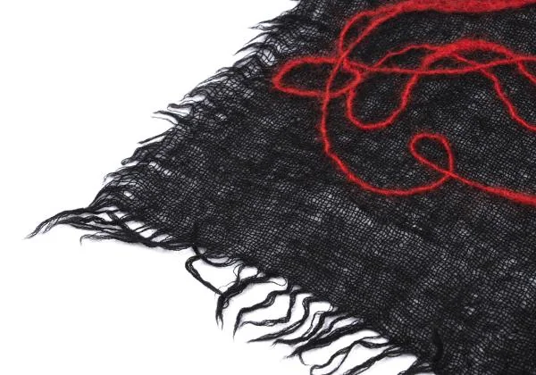 ヨウジヤマモト ファムYohji Yamamoto FEMME ウール刺繍総柄大判ストール 黒赤 K-158178_003