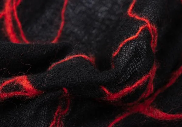ヨウジヤマモト ファムYohji Yamamoto FEMME ウール刺繍総柄大判ストール 黒赤 K-158178_006