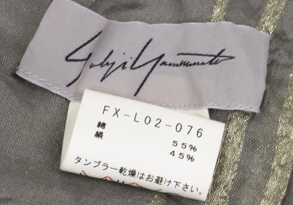 ヨウジヤマモト ファムYohji Yamamoto FEMME コットンシルクラメストライプ大判ストール グレー金 K-158181_008