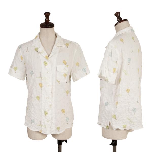 マドモアゼルノンノンMademoiselle NON NON 気球プリントオープンカラー半袖シャツ オフ38M