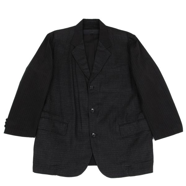 コムデギャルソン オムCOMME des GARCONS HOMME ウインドペーンストライプ切替ジャケット チャコール他S