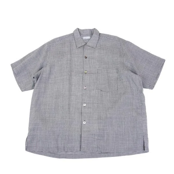 COMME des GARCONS HOMME Checked Linen Open Collar Short Sleeve Shirt Black,White S-M K-158490_001