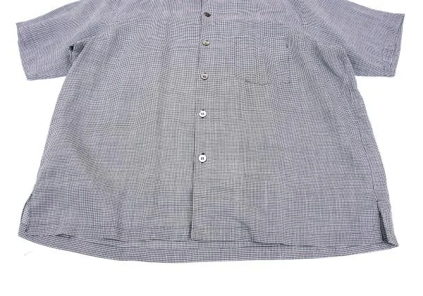 COMME des GARCONS HOMME Checked Linen Open Collar Short Sleeve Shirt K-158490_010