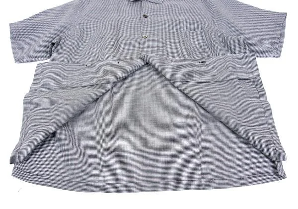COMME des GARCONS HOMME Checked Linen Open Collar Short Sleeve Shirt K-158490_011