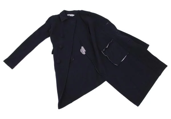 コムコム コムデギャルソンCOMME des GARCONS 染めメルトンウール斜行変形コート 紺S K-158504_012