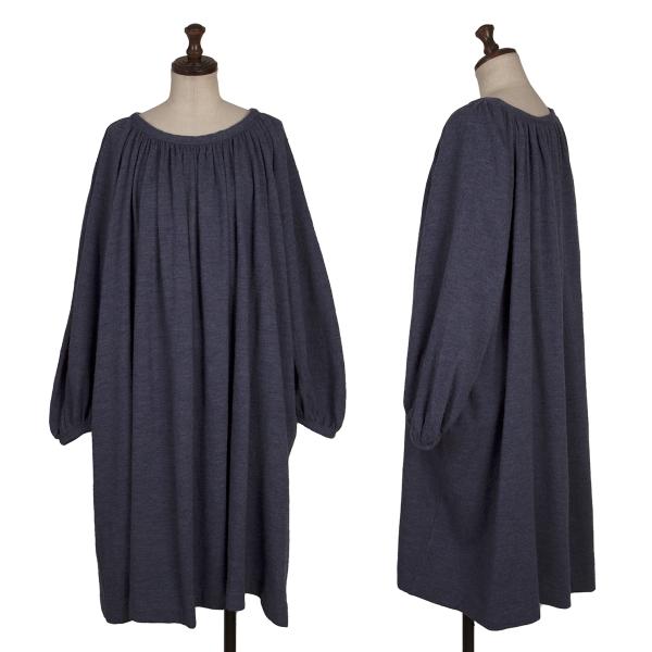 45rpm 45R ku.Ra.si ウールギャザーデザインワンピース 紺0