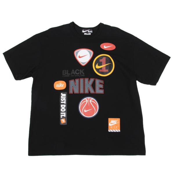 ブラックコムデギャルソン×ナイキBLACK COMME des GARCONS×NIKE ロゴステッカープリントTシャツ 黒S