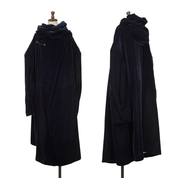 COMME des GARCONS Velour Wrap Neck Design Hooded Coat Blue M-L K-158691_001